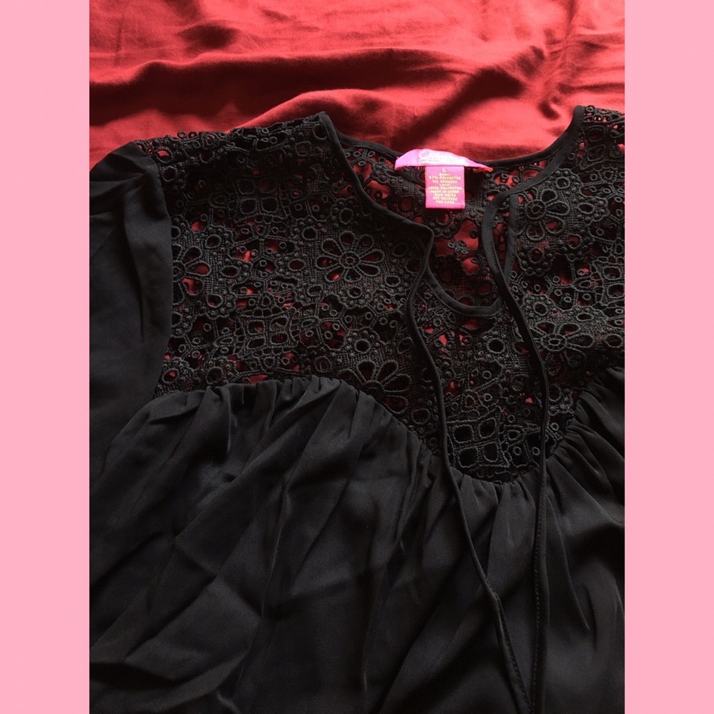 Black lace blouse self tie gothic whimsical romantic vintage - Picture 2 of 4